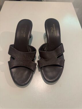 Anne Klein Brown Leather Slide Mules